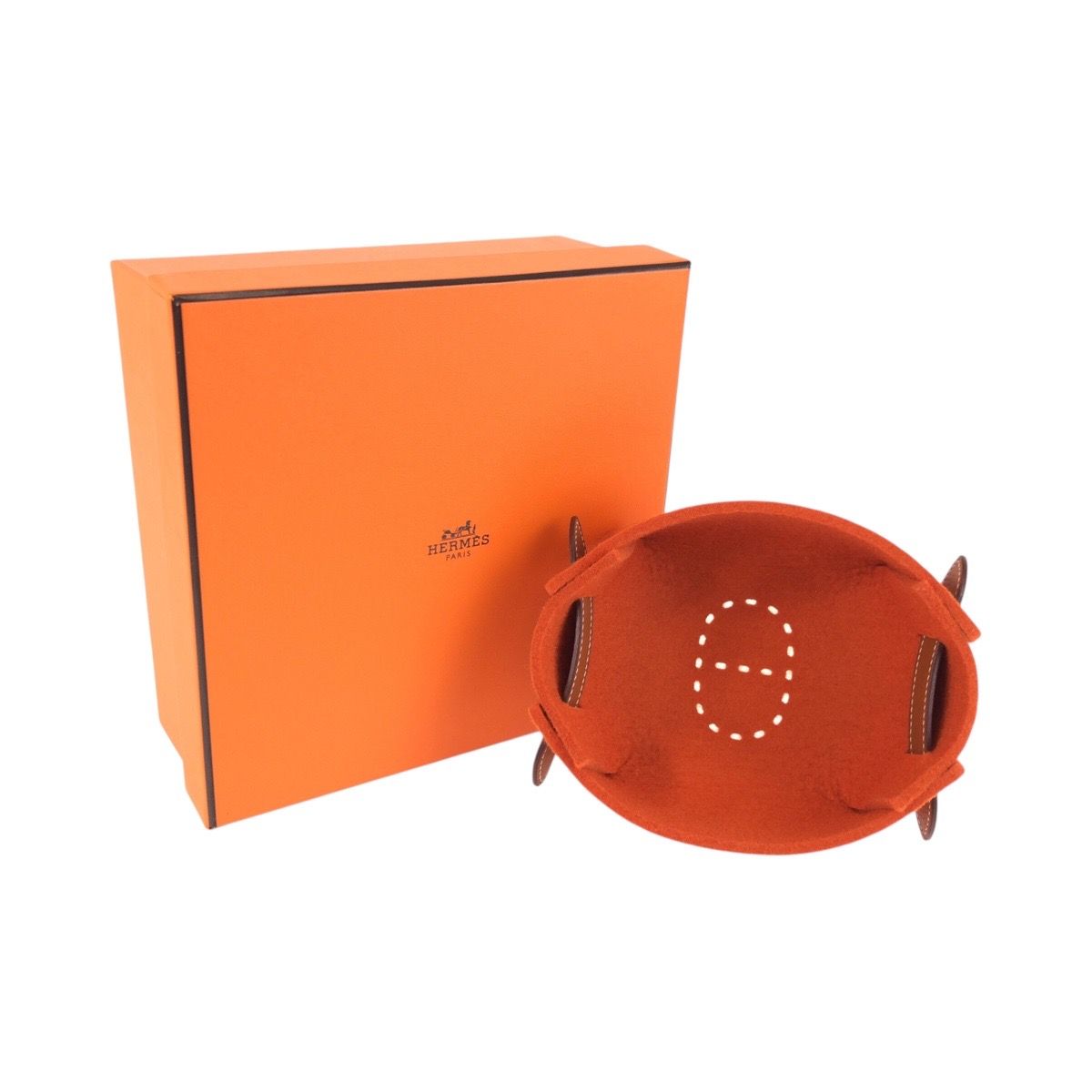 美品 HERMES エルメス ヴィド ポッシュ パスパス MM オレンジ ブラウン フェルト /レザー トレー 小物入れ アクセサリー入れ X刻印 レディース 603603 【中古】 美品 HERMES エルメス ヴィド ポッシュ パスパス MM オレンジ ブラウン