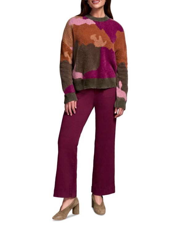 トリバル レディース アウター ニット・セーター クルーネック セーター TRIBAL Womens Fuzzy Intarsia Crew Neck Sweater Brown ブラウン