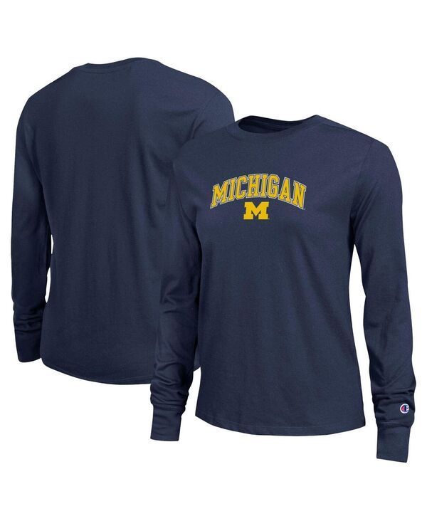 チャンピオン レディース トップス Tシャツ ロゴ Champion Womens Navy Michigan Wolverines Arch Over Logo Long Sleeve TShirt