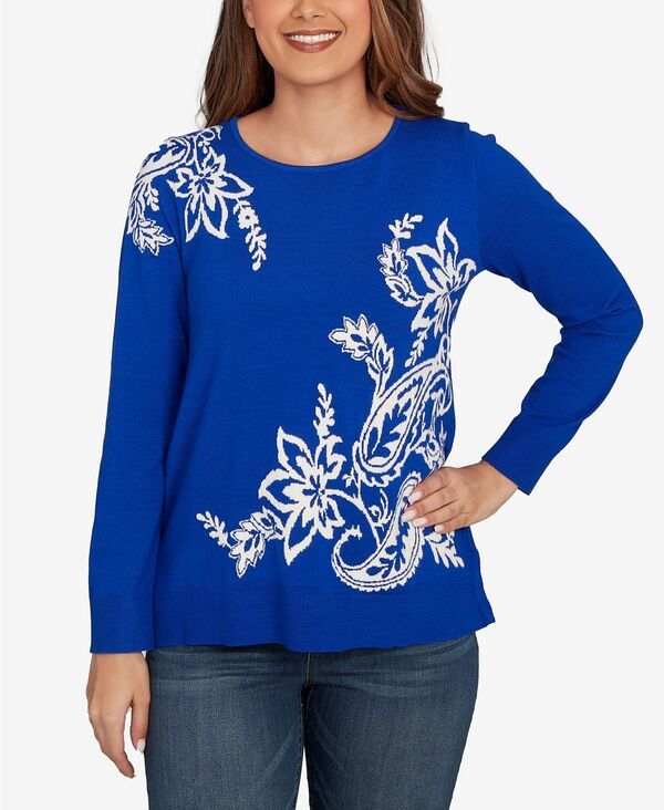ルビーアールディー レディース アウター ニット・セーター フラワー柄 プラスサイズ セーター フラワー Ruby Rd Plus Size Floral Paisley Jacquard Sweat