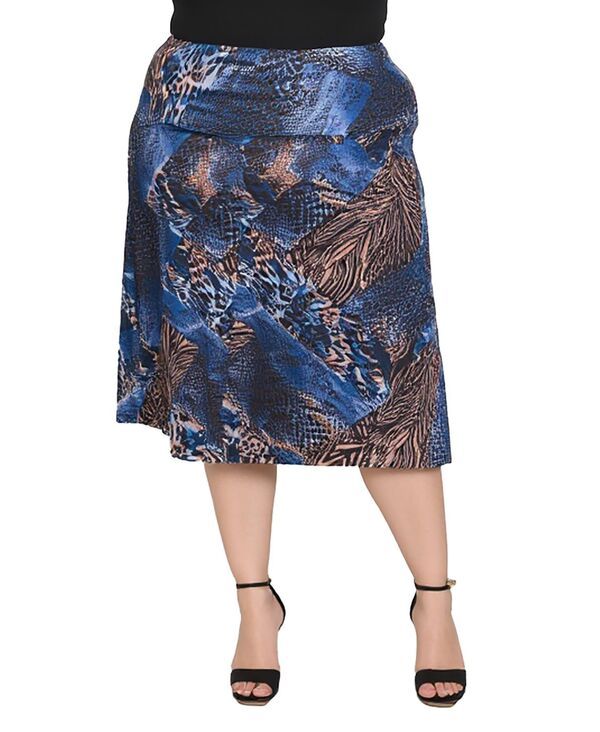 24 セブンコンフォート レディース ボトムス スカート アニマル柄 プラスサイズ プリント ミディ 24seven Comfort Apparel Plus Size Blue Animal Pri