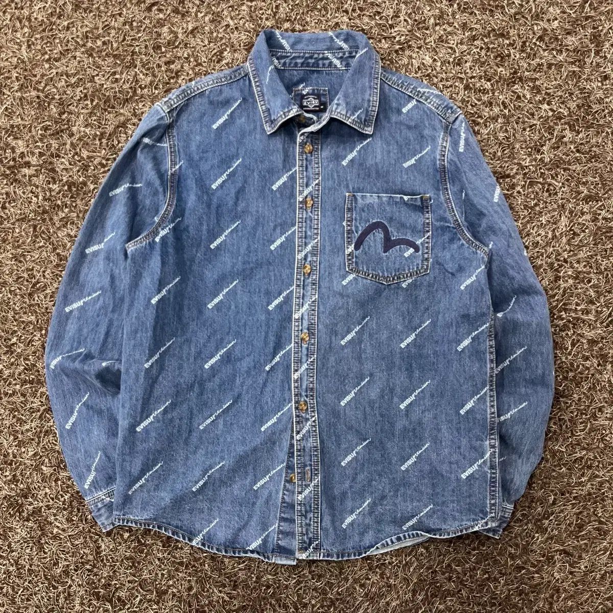 95 EVISU エヴィス ポケット ロゴ オーバオール オーバー デニム シャツ 6,533円