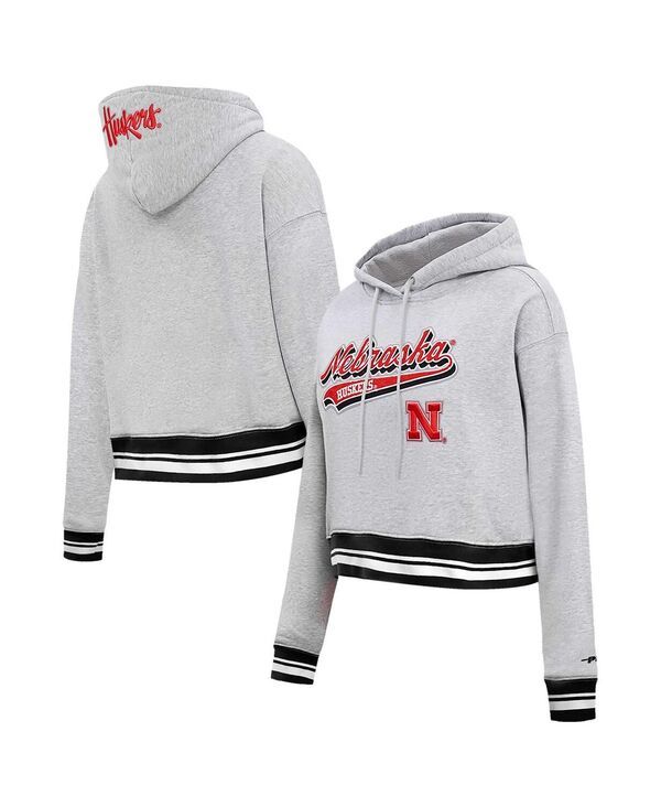 プロスタンダード レディース アウター パーカー・スウェット クロップド フリース パーカー Pro Standard Womens Heather Gray Nebraska Huskers Scr