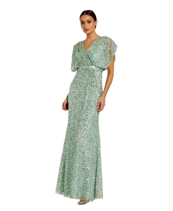 マックダガル レディース トップス ワンピース Vネック ドレープ Mac Duggal Womens Draped Sleeve V Neck Gown Seafoam