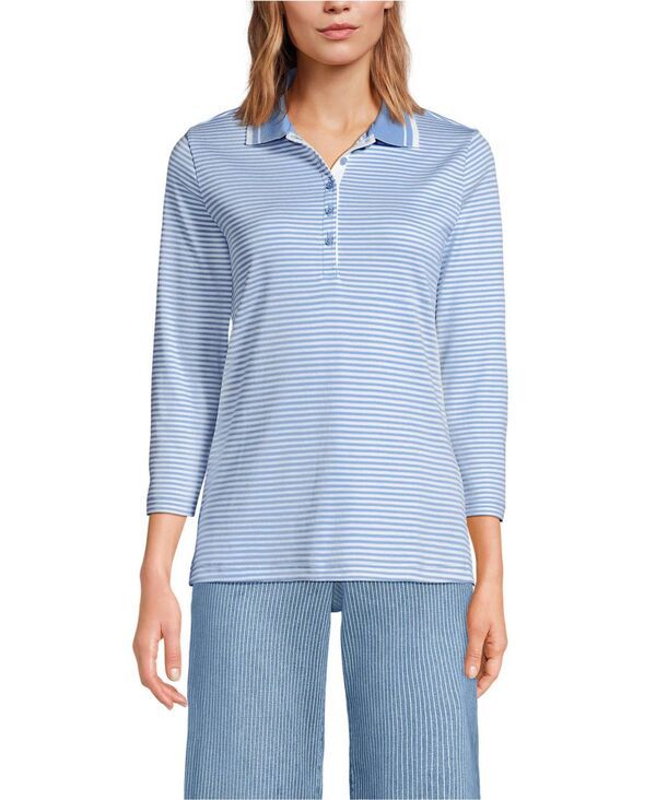 ランズエンド レディース トップス ポロシャツ コットン Lands End Womens 34 Sleeve Supima Cotton Polo Shirt Light sea blue stri