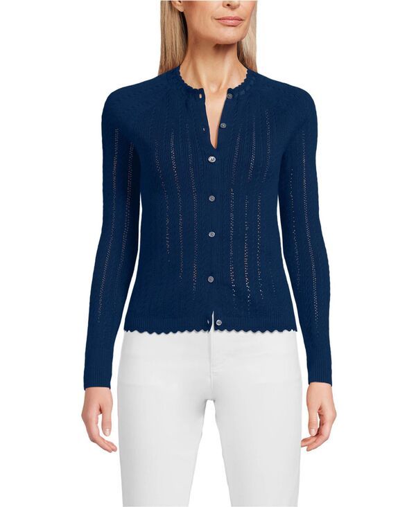 ランズエンド レディース アウター ニット・セーター サテン コットン カーディガン Lands End Womens Cotton Pointelle Satin Trim Cardigan Swe