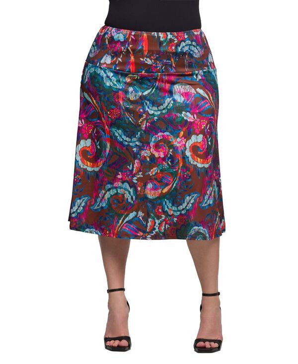 24 セブンコンフォート レディース ボトムスカート ひざ丈 プラスサイズ プリント 24seven Comfort Apparel Plusize Print Comfortablelastic W