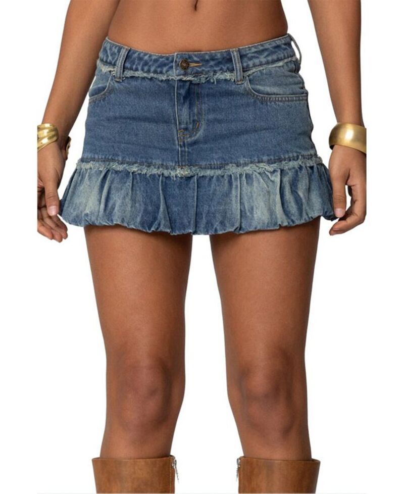 アディクテッド レディース ボトムス スカート ミニ デニム Edikted Womens Bubble Hem Denim Mini Skirt Bluevintagewashed ブルー