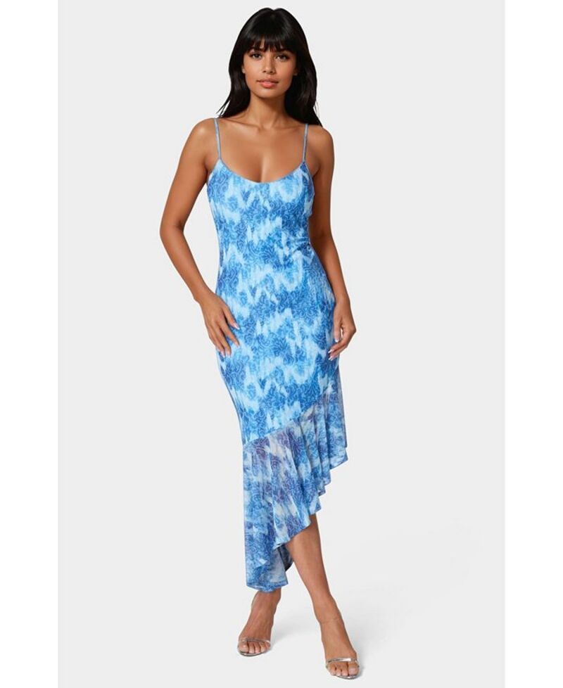 ベベ レディース トップス ワンピース メッシュ Bebe Womens Cascade High Low Mesh Dress Light blue ブルー