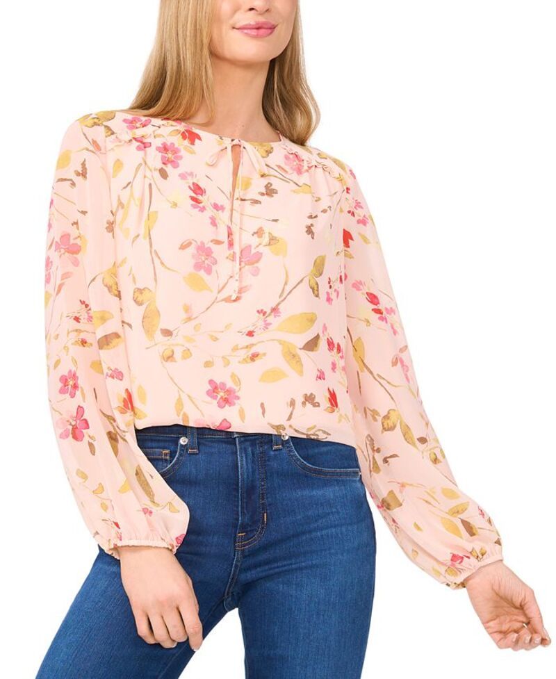 セセ レディース トップス シャツ ブラウス 長袖 CeCe Womens TieNeck LongSleeve Blouse Sugar Peach ピーチ