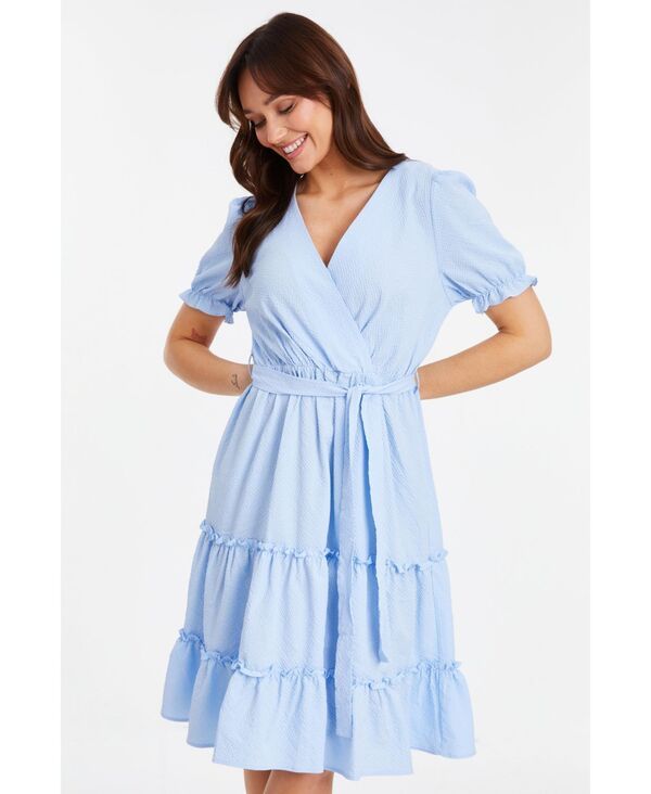 クイズ レディース トップス ワンピース ミディ QUIZ Womens Textured Frill Detail Midi Dress Blue ブルー