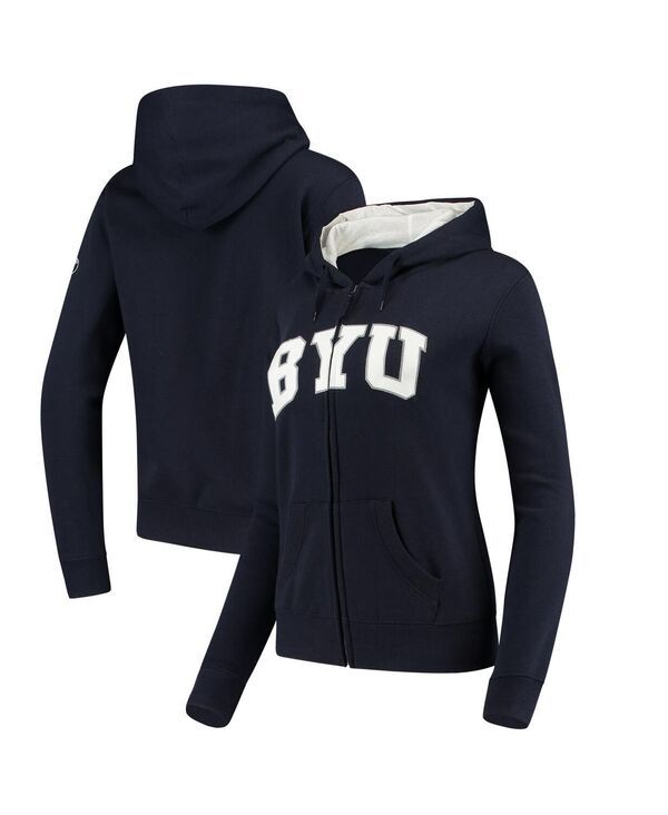 コロシアム レディース アウター パーカー・スウェット Colosseum Womenstadium Athletic Navy BYU Cougars Arched Name FullZip Hoo