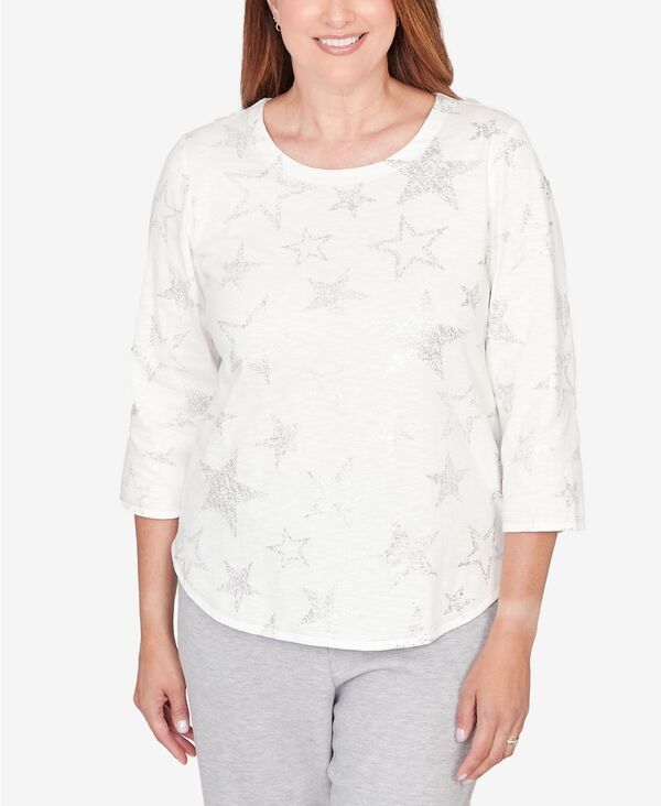 アルフレッド ダナー レディース トップス シャツ クルーネック プチ プリント Alfredunner Petite Comfort Joy Star Print Crew Neck Top Ivo