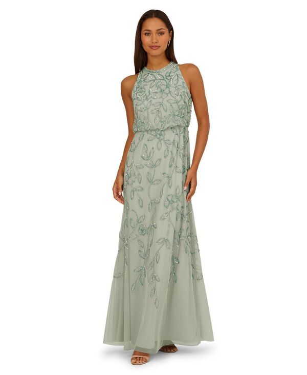 アドリアナ パペル レディース トップス ワンピース ノースリーブ Adrianna Papell Womens Beaded Sleeveless Long Dress Aqua Dust アクア