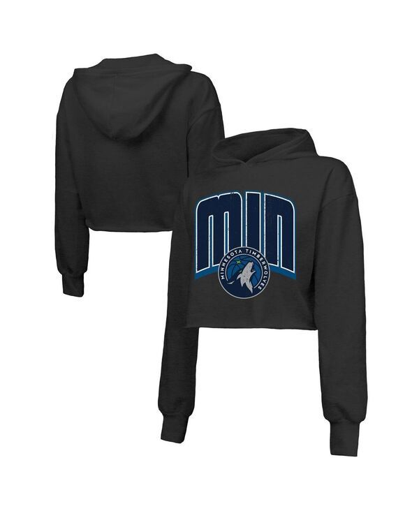 マジェスティック レディース アウター パーカー・スウェット クロップド Majestic Womens Black Minnesota Timberwolves TriBlend Cropped P