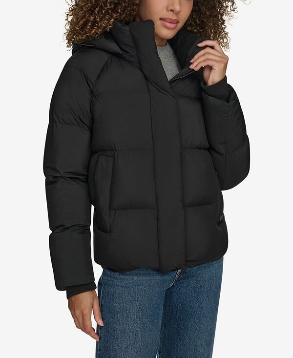 リーバイス レディース アウター ジャケット・ブルゾン キルティング ジャケット Levis Womens Quilted Hooded Puffer Jacket Black ブラック