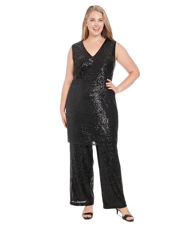 ミューズ レディース トップス ワンピース Vネック プラスサイズ スパンコール ノースリーブ Muse Plus Size Sleeveless Sequined VNeck Tunic Top B