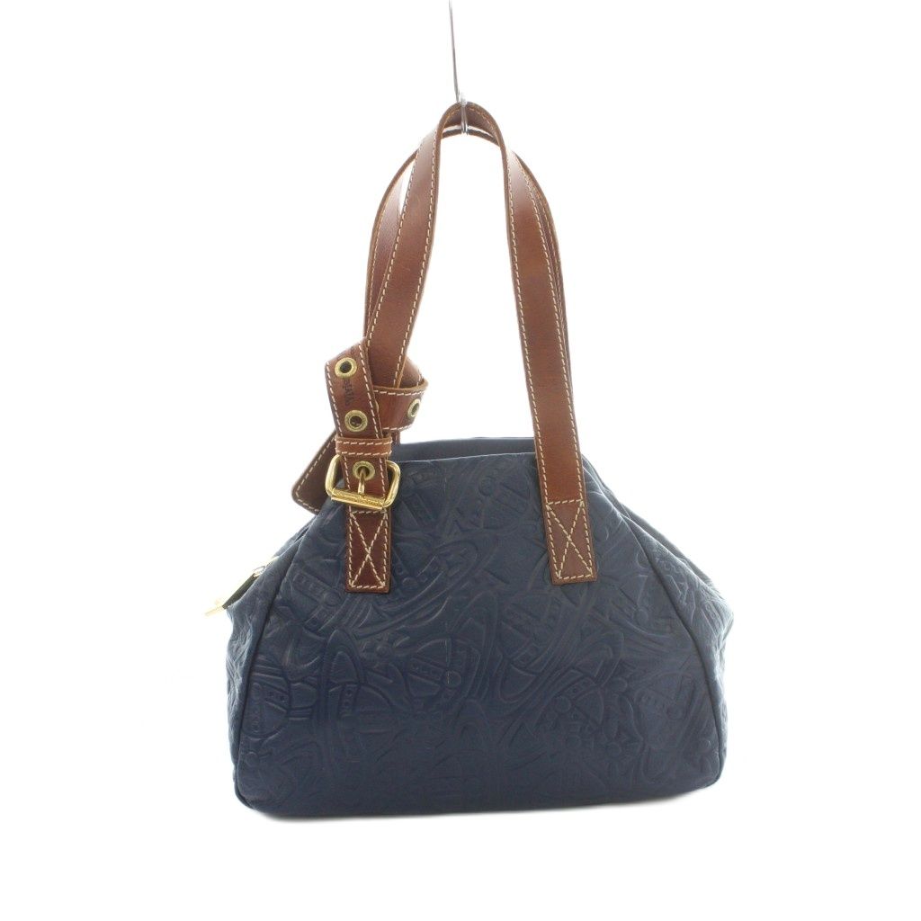 ヴィヴィアンウエストウッド Vivienne Westwood ハンドバッグ レザー エンボス加工 青 ブルー 茶 ブラウン /MI ■GY62