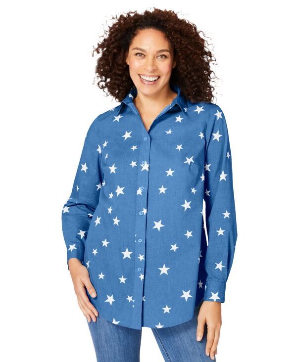 ウーマン ウィズイン レディース トップス シャツ プラスサイズ Woman Within Plusize Perfect Long Sleeve Shirt Blue chambray stars 10,715円