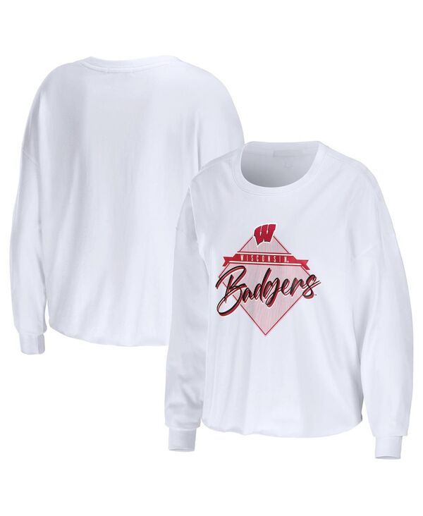 ウェア バイ エリン アンドルーズ レディース トップス Tシャツ クロップド WEAR by Erin Andrews Womens White Wisconsin Badgers Diamond