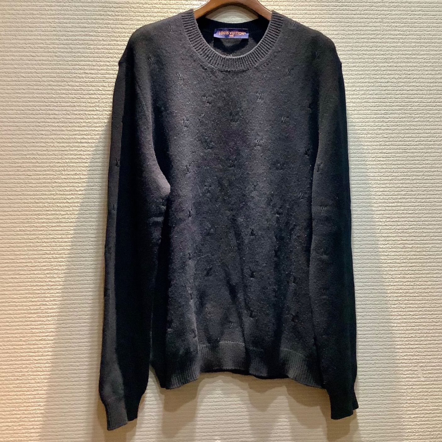 ルイヴィトン LOUISVUITTON 24AW エンブロイダードシグネチャーメリノ クルーネック ニット セーター 黒 ブラック メンズ 1AFIXH C744/T235