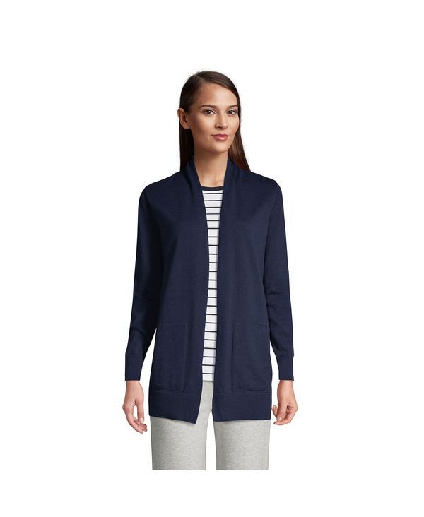ランズエンド レディース アウター ニット・セーター コットン カーディガン Lands End Womens Cotton Open Long Sleeve Cardigan Sweater Rad
