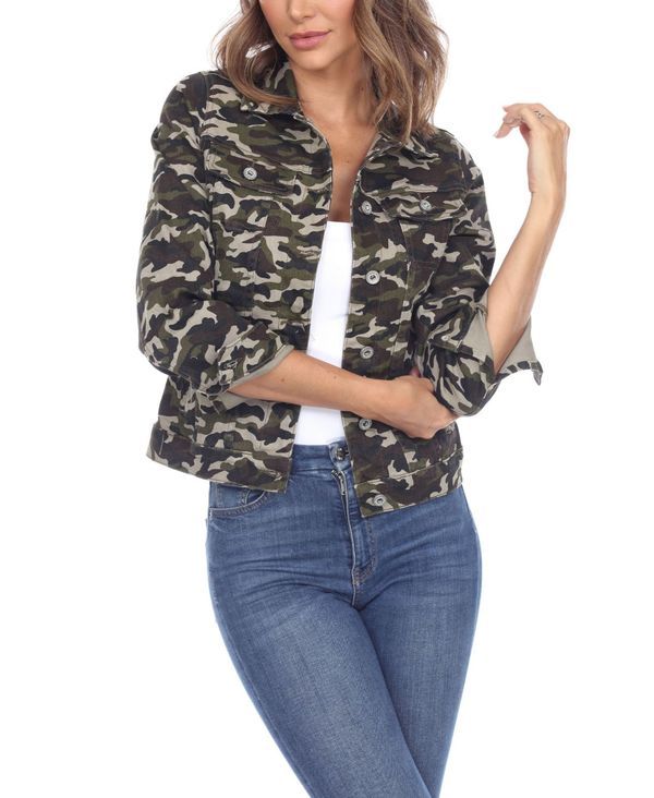 ホワイトマーク レディース アウター ジャケット・ブルゾン デニム ジャケット White Mark Womens Camo Denim Jacket Green Army グリーン