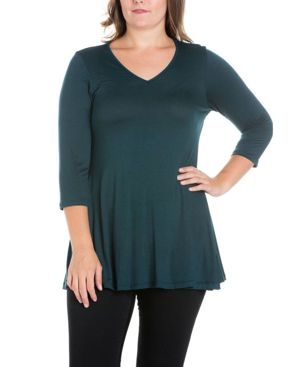 24 セブンコンフォート レディース トップス シャツ Vネック プラスサイズ 24seven Comfort Apparel Womens Plus Size Three Quarter Sleev