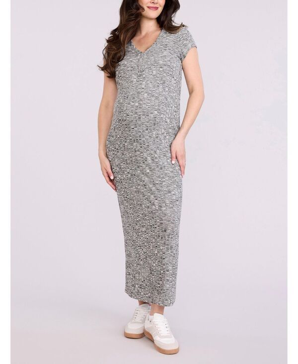 マザーフッドマタニティー レディース トップス ワンピース マキシワンピース マキシ Womens Short Sleeve Henley Bodycon Maxi Dress Motherhood