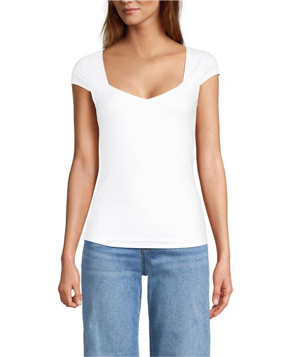 ランズエンド レディース トップス シャツ キャップ ニット Lands End Womens Cap Sleeve Tugless Double Layer Sweetheart Knit Top