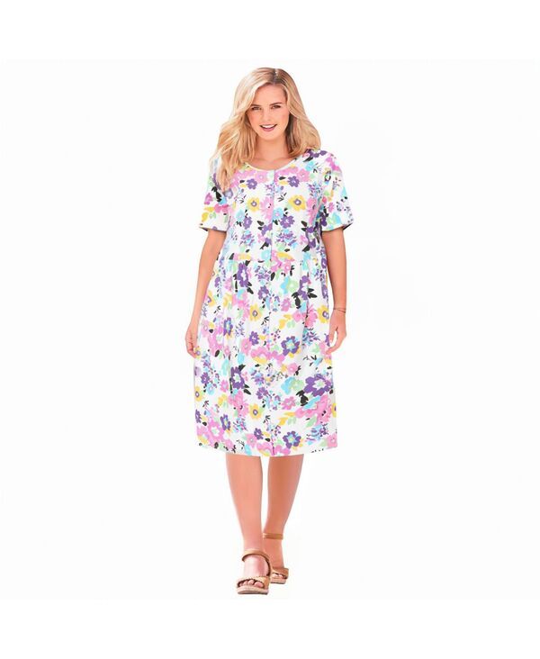ウーマン ウィズイン レディース トップス ワンピース Woman Within Womens Within ButtonFront Short Essential Dress White multi