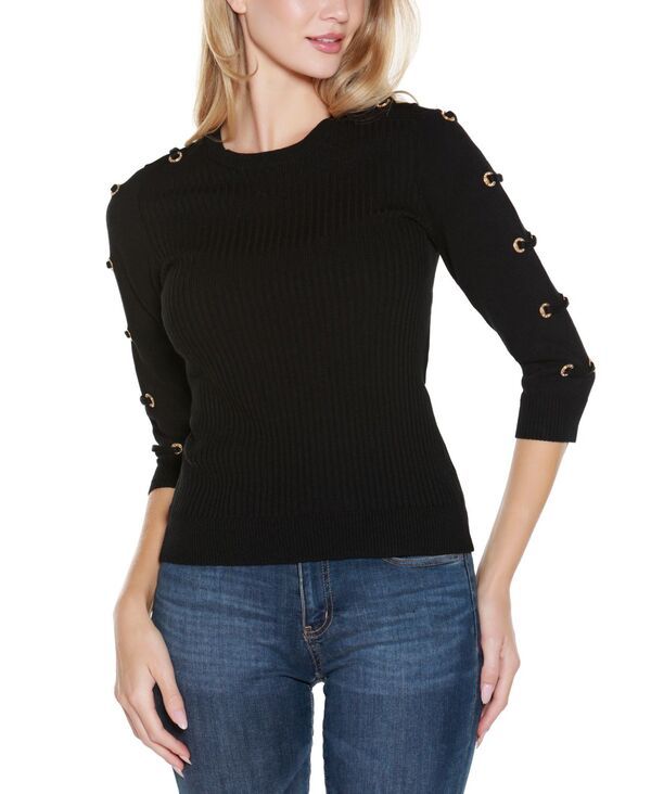 ベルディーニ レディース アウター ニット・セーター リブ セーター Belldini Womens GrommetTrim Ribbed Sweater Black Gold ブラック 13,860円