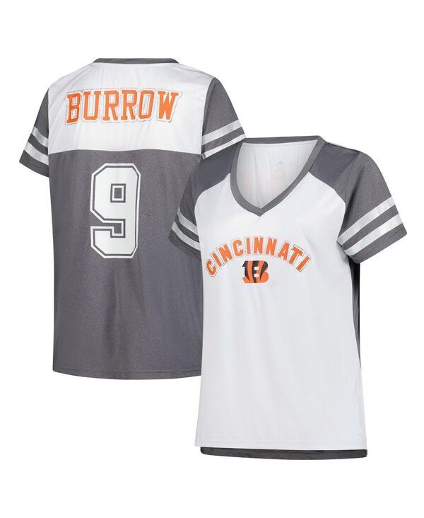 ファナティクス レディース トップス Tシャツ Vネック プラスサイズ Fanatics Womens Joe Burrowhite Cincinnati Bengals Plusize Bling