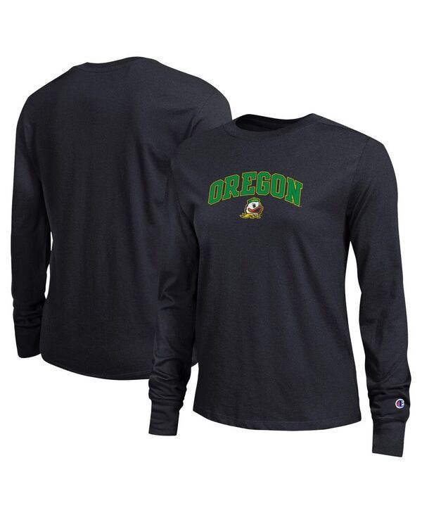 チャンピオン レディース トップス Tシャツ ロゴ Champion Womens Black Oregon Ducks Arch Over Logo Long Sleeve TShirt Black