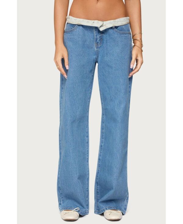 アディクテッド レディース ボトムス デニムパンツ ローライズ フラワー柄 ジーンズ フラワー Edikted Womens Floral Foldover Low Rise Jeans Blue ブ