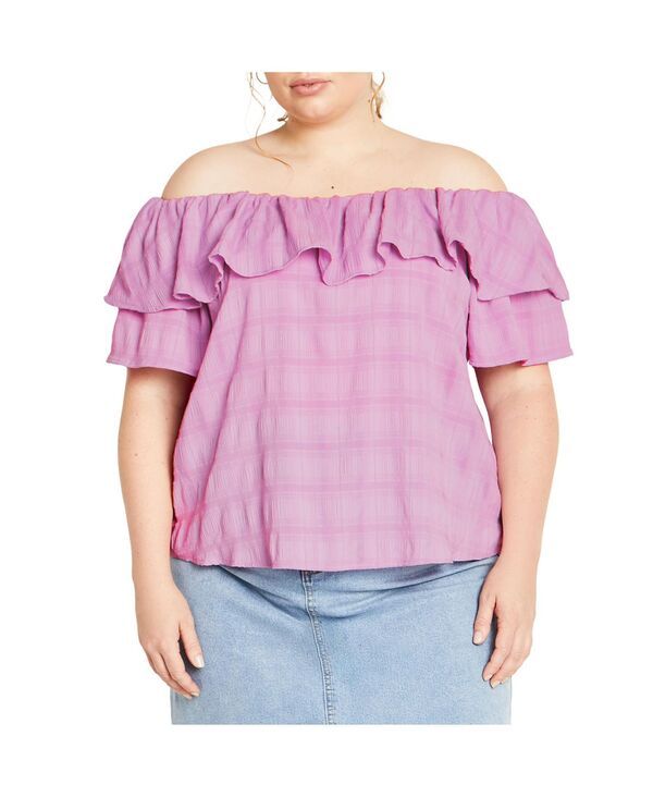シティーシック レディース トップス シャツ プラスサイズ CITY CHIC Plus Size Christy Off Shoulder Top Violet バイオレット