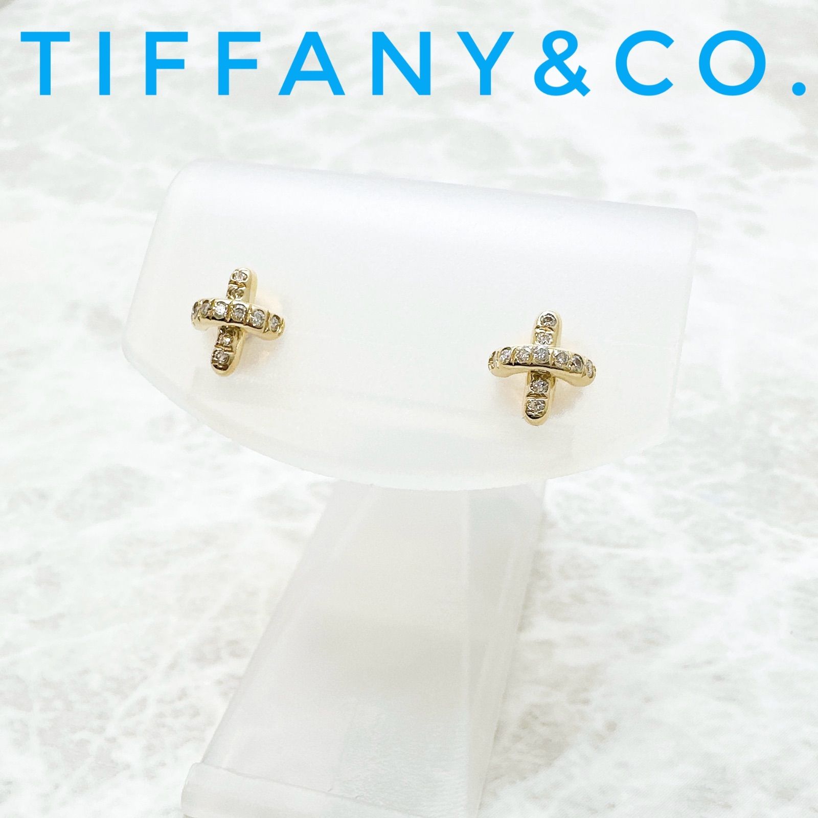 美品?Tiffany＆Co. クロスステッチ ダイヤモンド イエローゴールド ピアス U