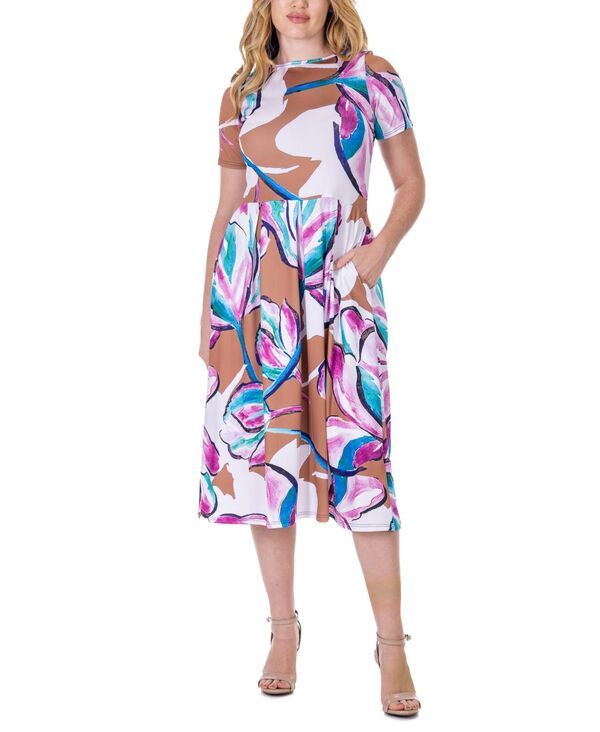 24 セブンコンフォート レディース トップス ワンピース プリーツ プリント ミディ 24seven Comfort Apparel Print Short Sleeve Pleated Flare 15,385円