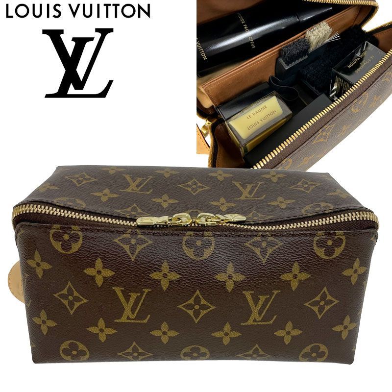 LOUIS VUITTON ルイヴィトン モノグラムキャンバス シューケアキット モノグラム 9点セット シューズケアポーチ 靴磨きセット ブラウン M47925 美品 中古 4a002574 中古】LOUIS VUITTON/ルイヴィトン モノグラム キャンバス シューケア