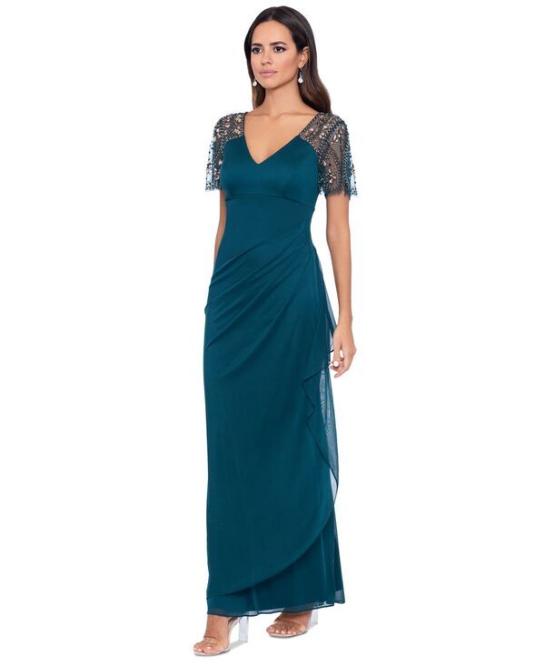 エスケープ レディース トップス ワンピース シフォン プチ XSCAPE Petite Embellished Chiffon Gown Emeral