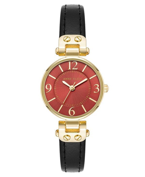 アンクライン レディース アクセサリー 腕時計 レザー Anne Klein Womens Quartz Black Essential Leather and GoldTone Alloy Meta