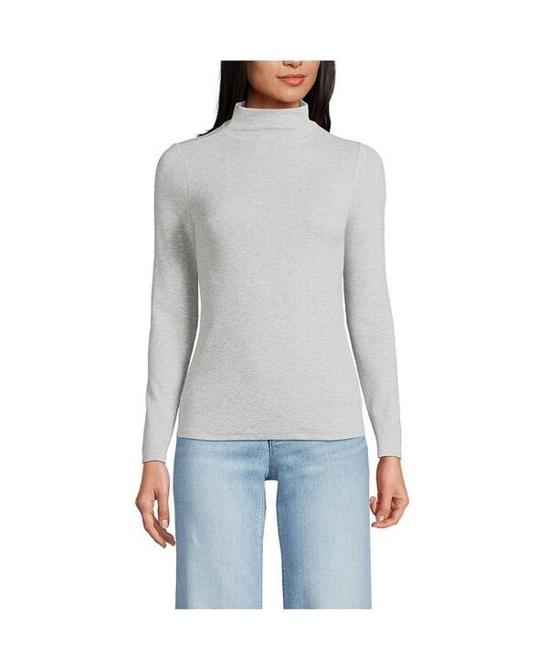 ランズエンド レディース トップス シャツ モックネック Lands End Womens Drapey Rib Skimming Long Sleeve Mock Neck Gray heather