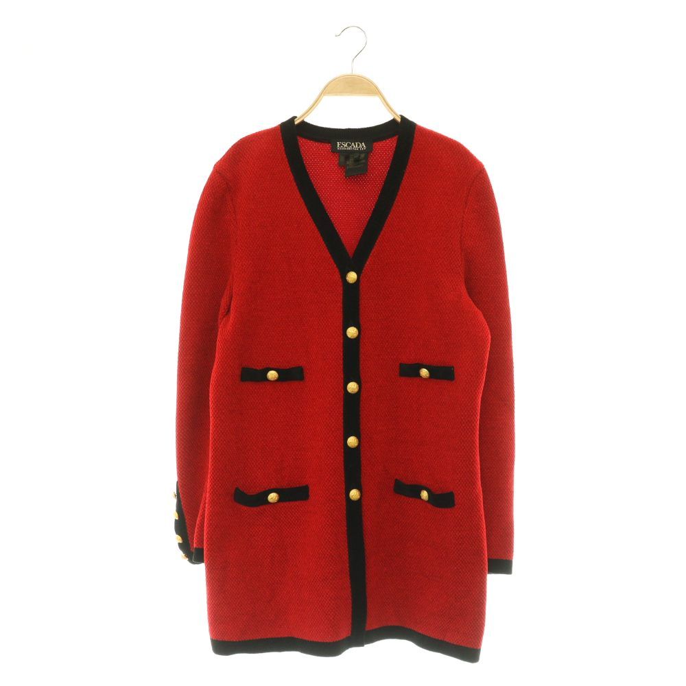 エスカーダ ESCADA ニットジャケット カーディガン 金ボタン ラメ 42 レッド /MY ■OS ■ECC007