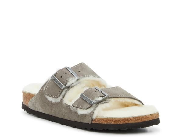 ビルケンシュトック レディース シューズ サンダル Birkenstock Arizona Shearling Slide Sandal Womens Grey グレー