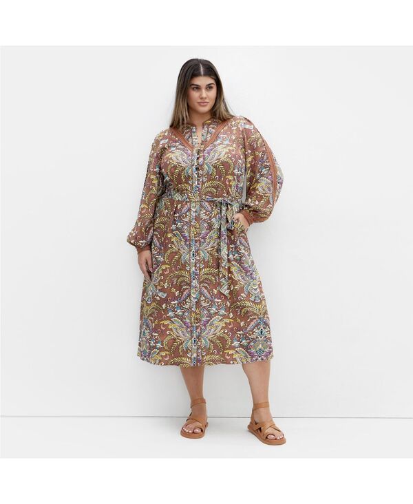 【送料無料】 シティーシック レディース ワンピース トップス Plus Size Mysteria Print Dress Brown Mysteria