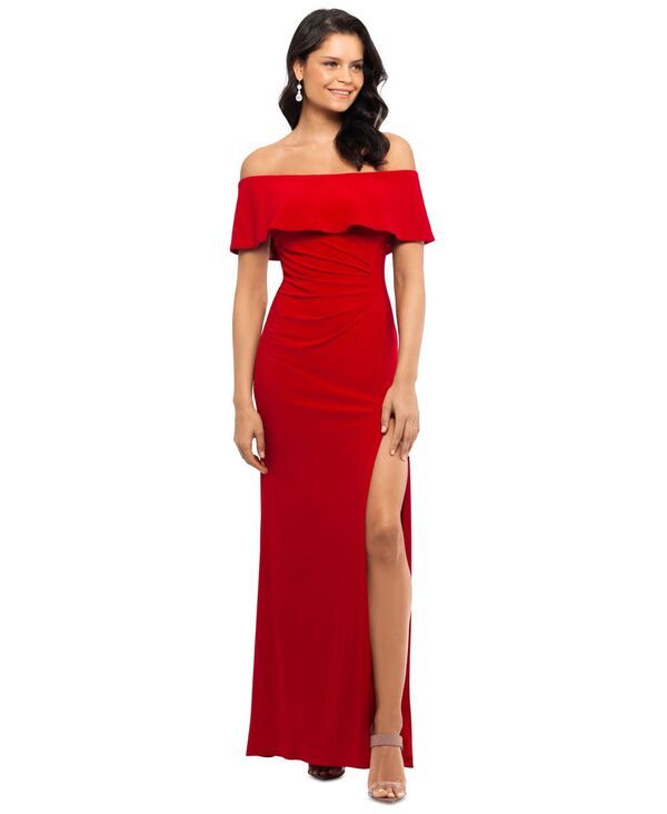 【送料無料】 エスケープ レディース ワンピース トップス Petite Ruffled OffTheShoulder Gown Red