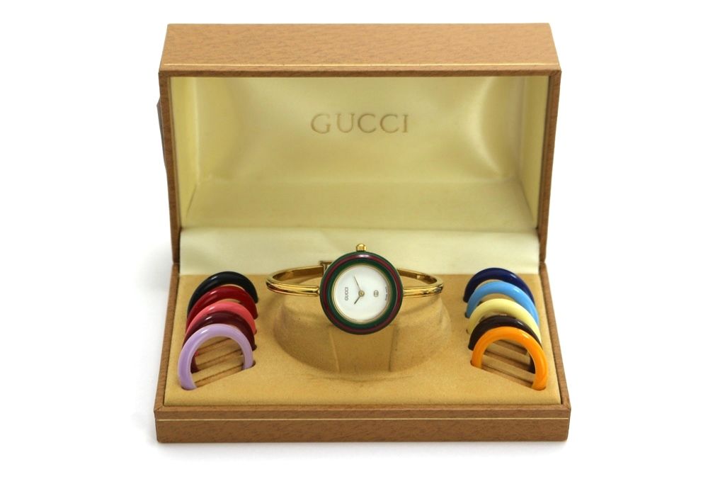 GUCCI グッチ チェンジベゼル 1100-L 腕時計 GP 金メッキ ホワイト