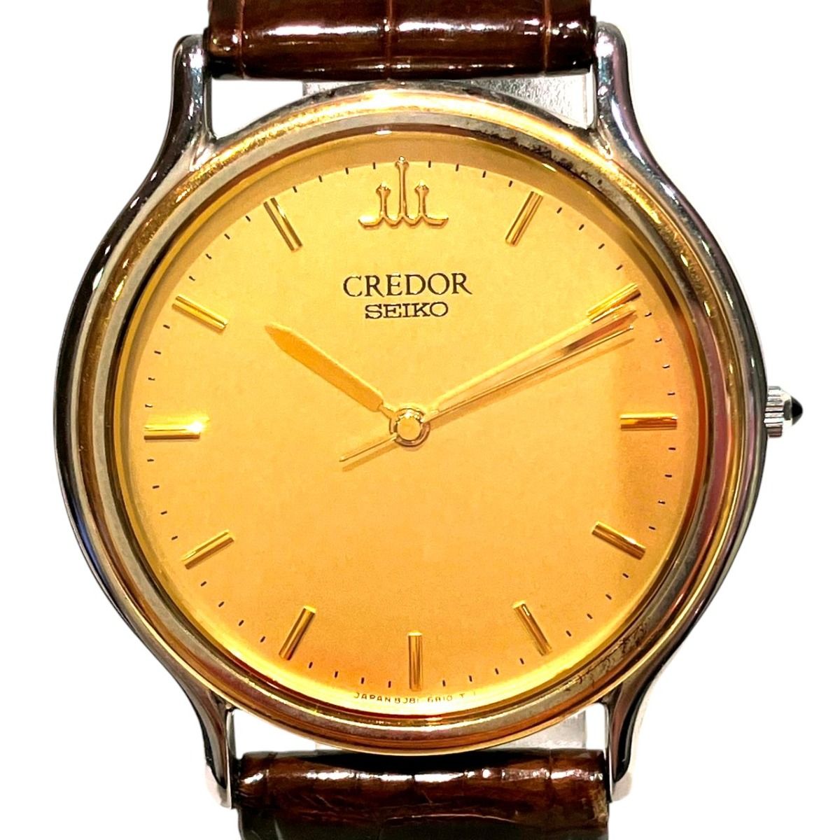 セイコー SEIKO 腕時計 総重量約23.2g SS×YG×レザー クオーツ ゴールド文字盤 8J81-6B00 メンズ