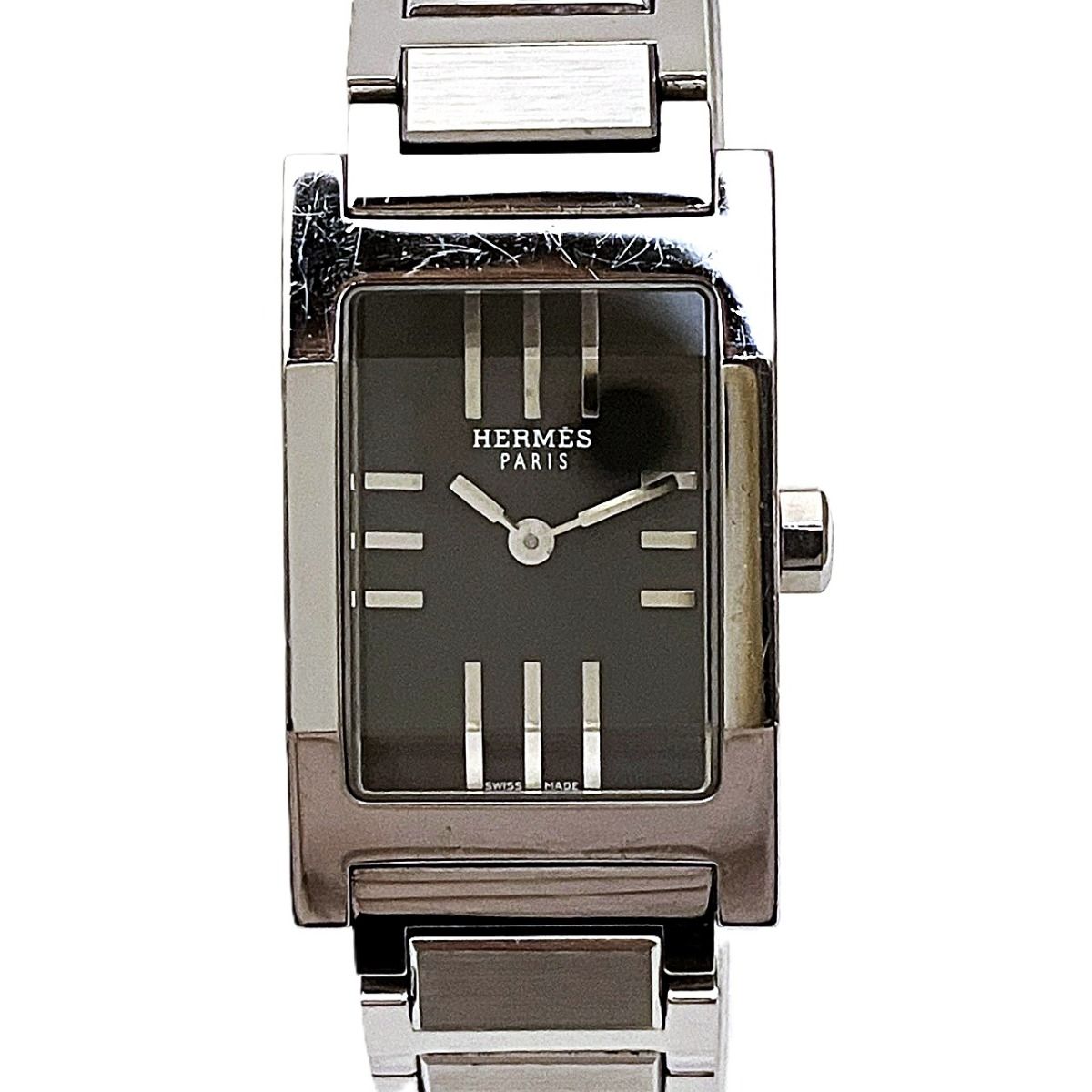 エルメス HERMES タンデム 腕時計 総重量約59.2g SS SS クオーツ ブラック文字盤 TA1.210 レディース