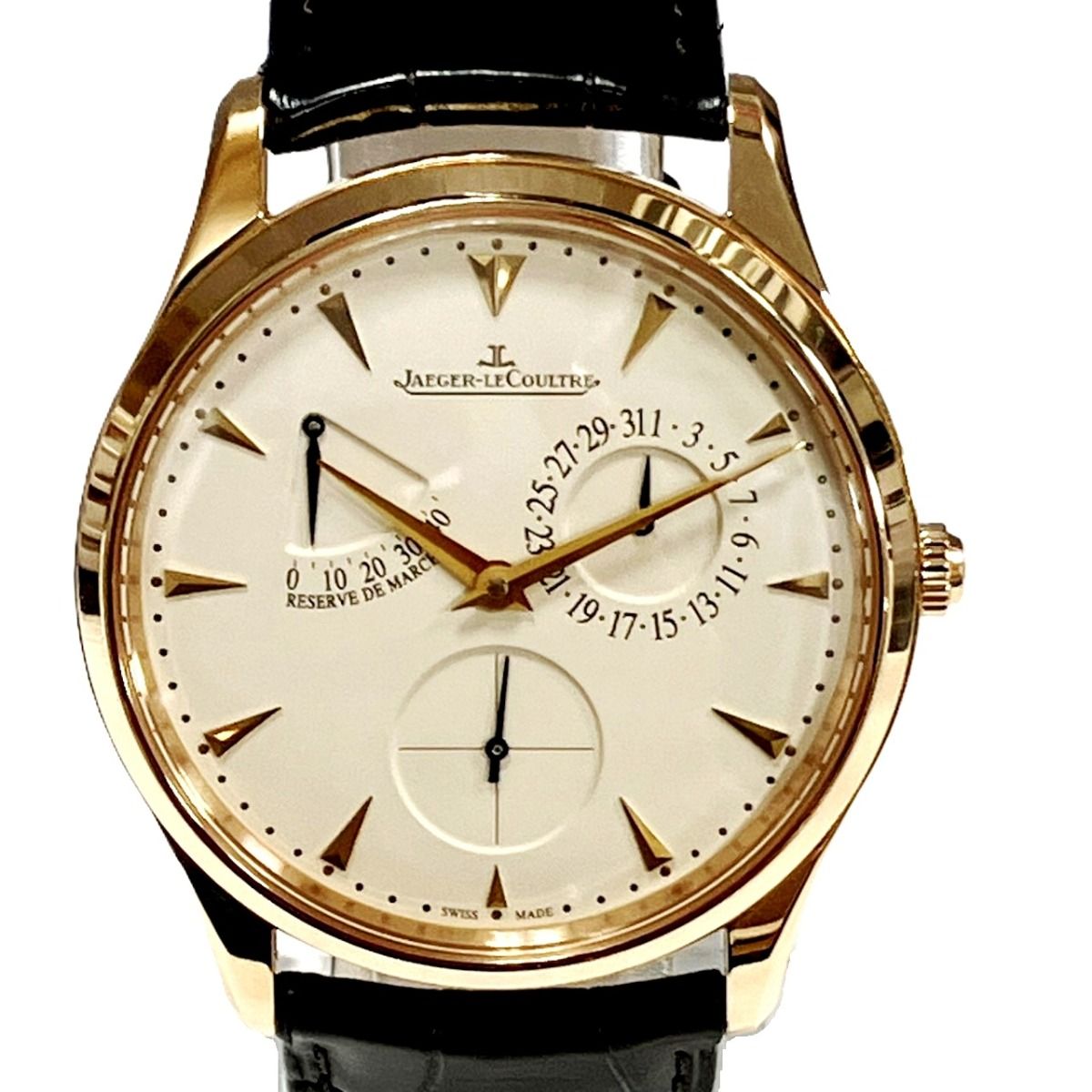 ジャガー・ルクルト JAEGER-LECOULTRE マスターウルトラスリムリザーブドマルシェ 腕時計 総重量約74.4g K18 本革 自動巻き ベージュ文字盤文字盤 Q1372520 メンズ 792,000円